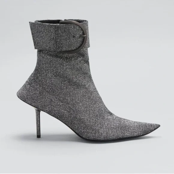 Balenciaga Essex 80mm Metallic Grey Buckle Pointed Toe Ankle Booties - Picture 2 of 16